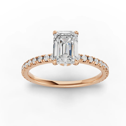 1.04CT Emerald Lab Diamond Hidden Halo Accent Engagement Ring