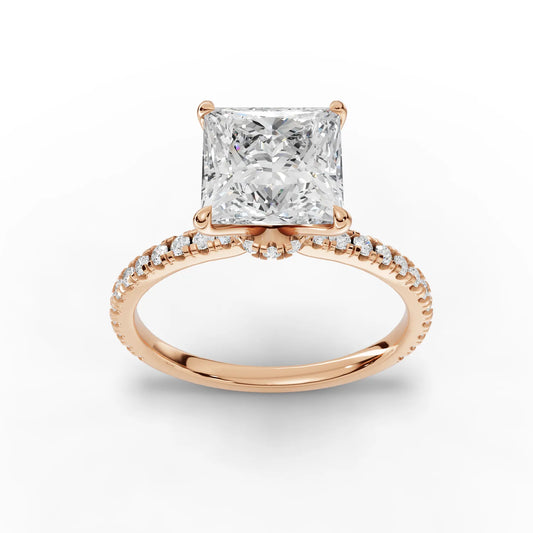2.29CT Princess Lab Diamond Hidden Halo Accent Engagement Ring