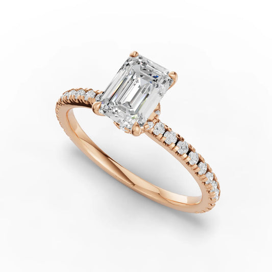 1.29CT Emerald Lab Diamond Hidden Halo Accent Engagement Ring