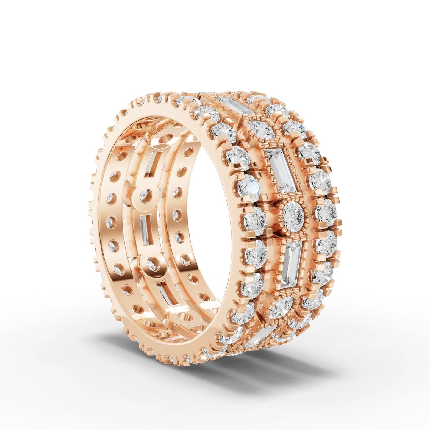 3.02CT Baguette Round Lab Diamond Bridal Set Ring