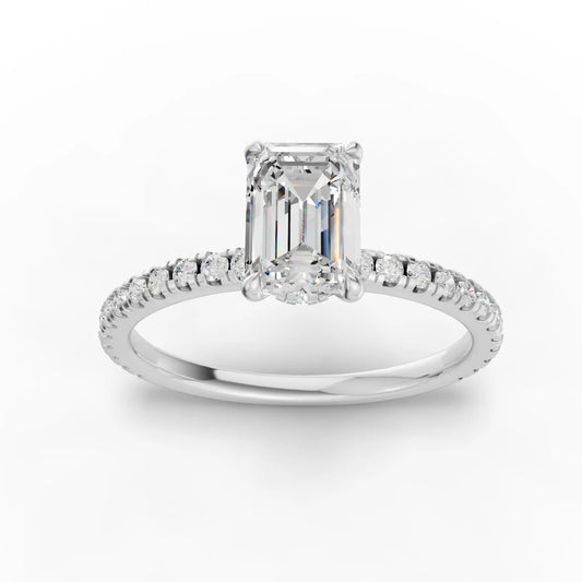 1.29CT Emerald Lab Diamond Hidden Halo Accent Engagement Ring