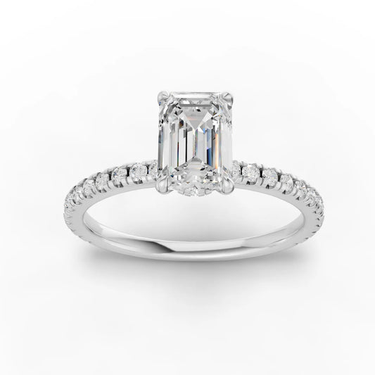 1.04CT Emerald Lab Diamond Hidden Halo Accent Engagement Ring