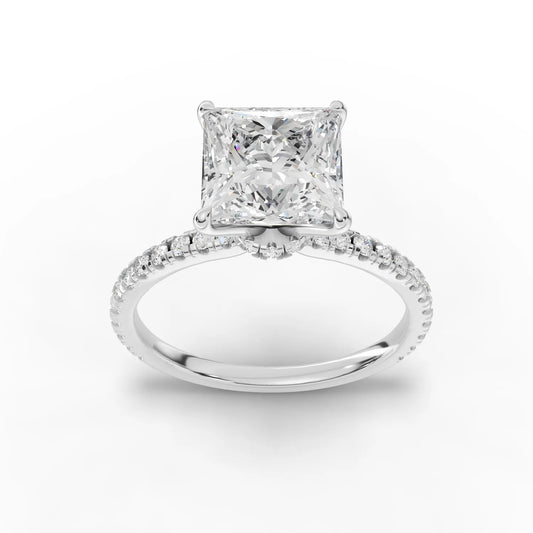 2.29CT Princess Lab Diamond Hidden Halo Accent Engagement Ring