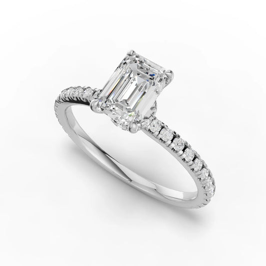1.29CT Emerald Lab Diamond Hidden Halo Accent Engagement Ring
