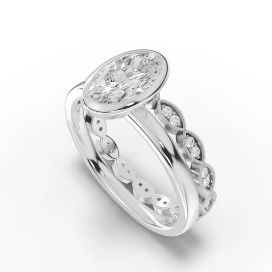 1.52CT Oval Lab Diamond Bridal Set Ring