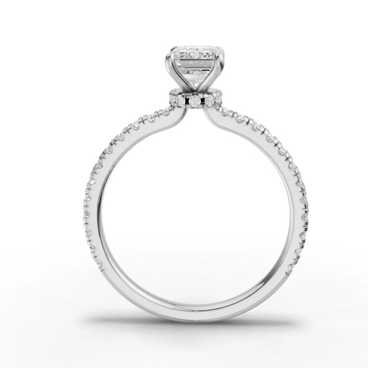 1.04CT Emerald Lab Diamond Hidden Halo Accent Engagement Ring