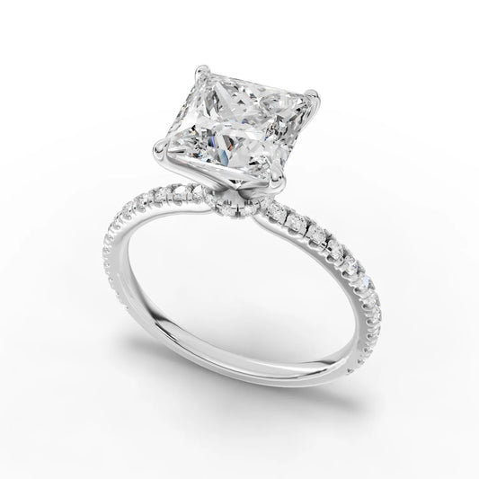 2.29CT Princess Lab Diamond Hidden Halo Accent Engagement Ring