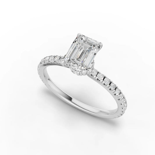 1.04CT Emerald Lab Diamond Hidden Halo Accent Engagement Ring