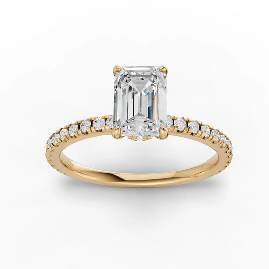 1.04CT Emerald Lab Diamond Hidden Halo Accent Engagement Ring