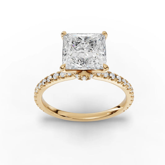 2.29CT Princess Lab Diamond Hidden Halo Accent Engagement Ring