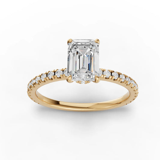 1.29CT Emerald Lab Diamond Hidden Halo Accent Engagement Ring