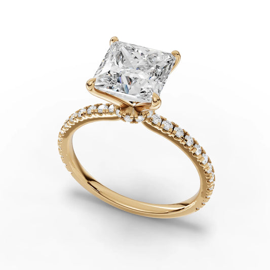 2.29CT Princess Lab Diamond Hidden Halo Accent Engagement Ring