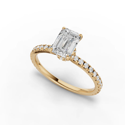 1.04CT Emerald Lab Diamond Hidden Halo Accent Engagement Ring