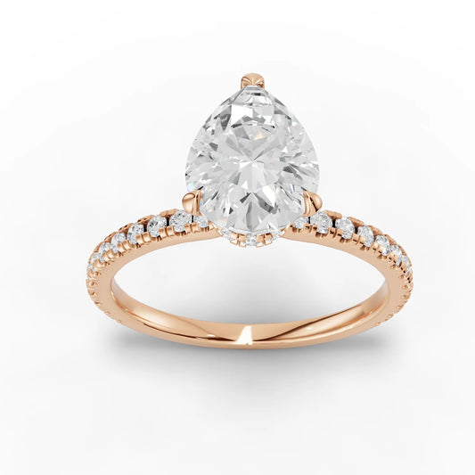 1.79CT Pear Lab Diamond Hidden Halo Accent Engagement Ring