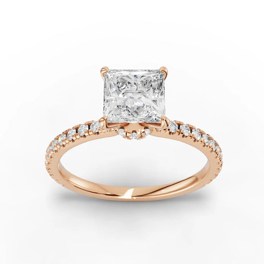 1.29CT Princess Lab Diamond Hidden Halo Accent Engagement Ring