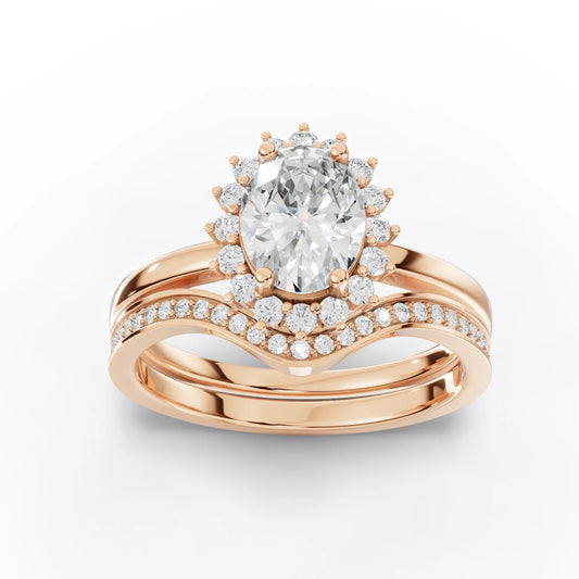1.02CT Oval Lab Diamond Halo Twin Wedding Ring