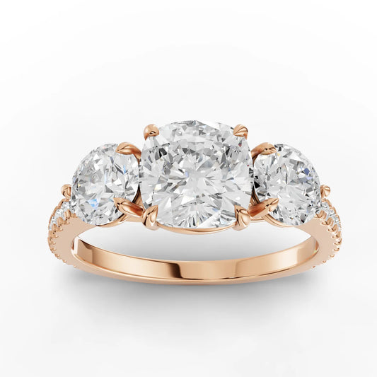 2.72CT Cushion Lab Diamond Three Stone Accent Engagement Ring