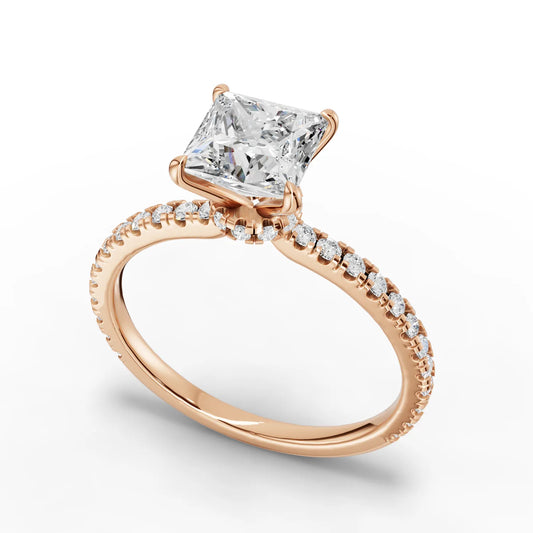 1.29CT Princess Lab Diamond Hidden Halo Accent Engagement Ring