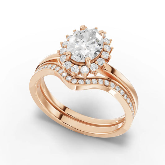 1.02CT Oval Lab Diamond Halo Twin Wedding Ring