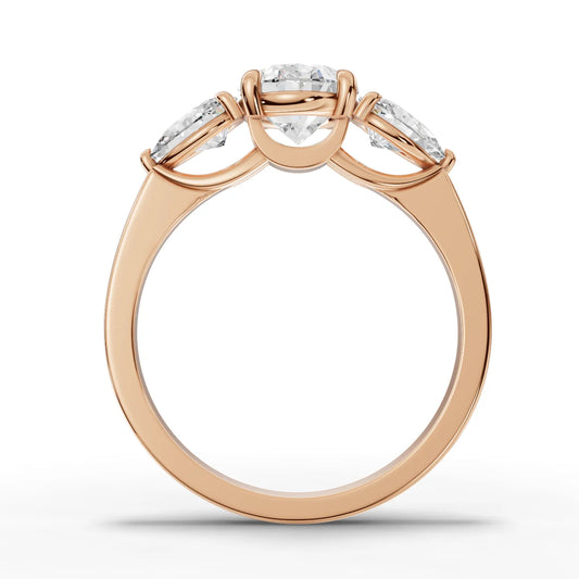 2CT Oval Pear Lab Diamond Three Stone Engagement Ring