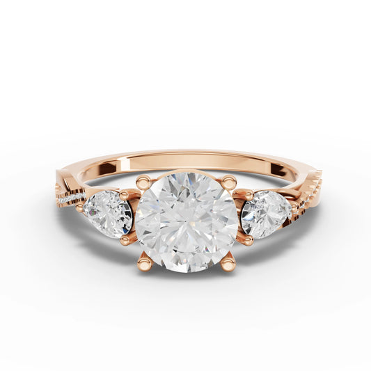 3.1CT Round Lab Diamond Premium Three Stone Accent Engagement Ring