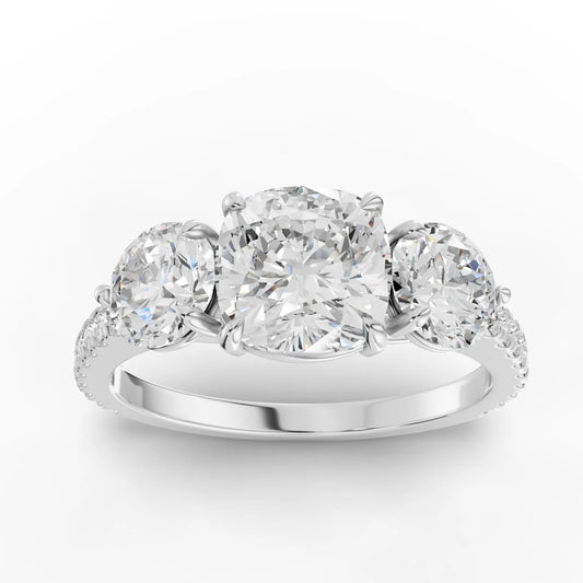 2.72CT Cushion Lab Diamond Three Stone Accent Engagement Ring