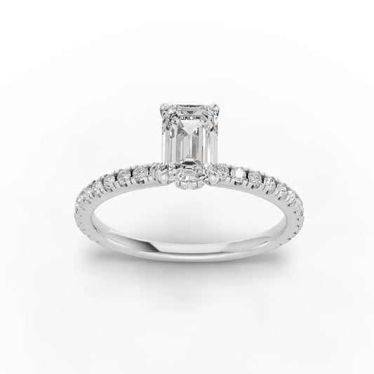 0.78CT Emerald Lab Diamond Hidden Halo Engagement Ring