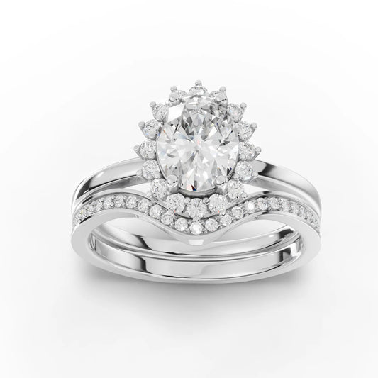 1.02CT Oval Lab Diamond Halo Twin Wedding Ring