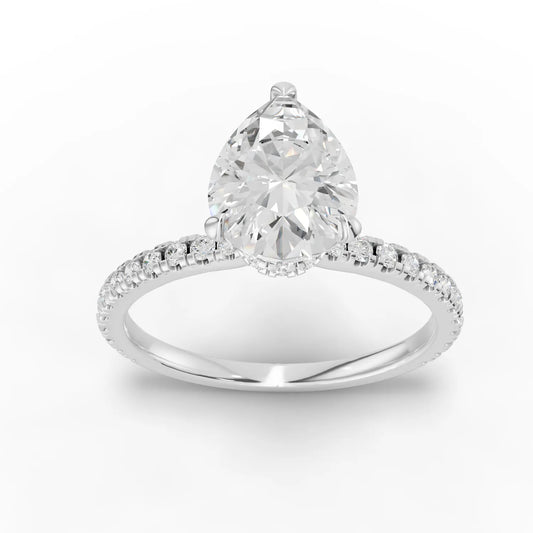 1.79CT Pear Lab Diamond Hidden Halo Accent Engagement Ring
