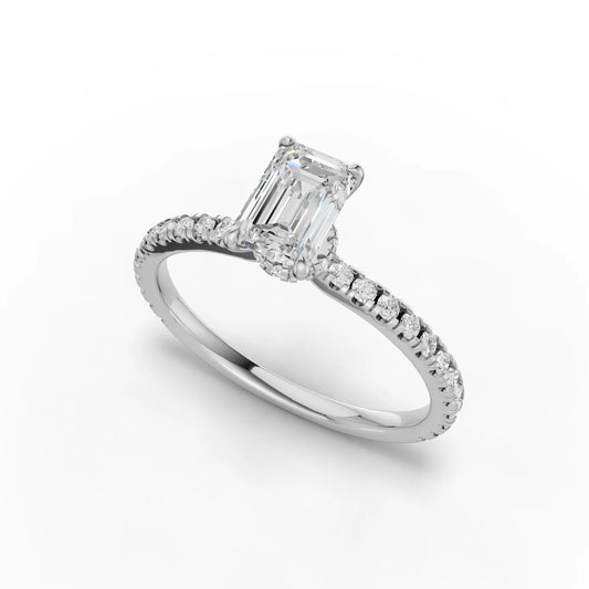 0.78CT Emerald Lab Diamond Hidden Halo Engagement Ring