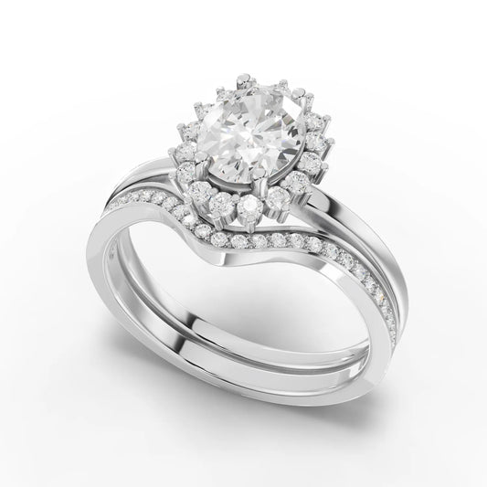 1.02CT Oval Lab Diamond Halo Twin Wedding Ring