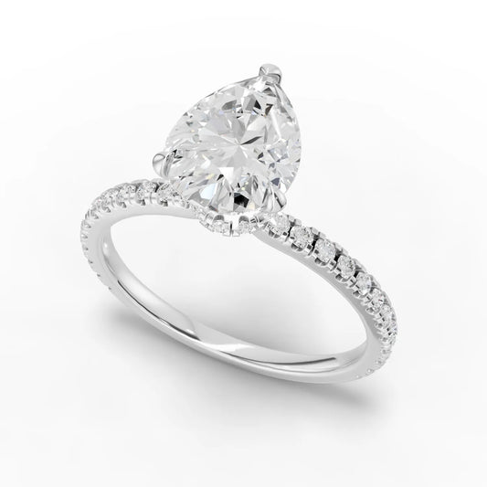1.79CT Pear Lab Diamond Hidden Halo Accent Engagement Ring