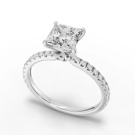1.29CT Princess Lab Diamond Hidden Halo Accent Engagement Ring