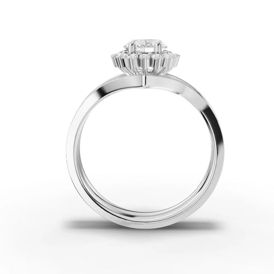 1.02CT Oval Lab Diamond Halo Twin Wedding Ring