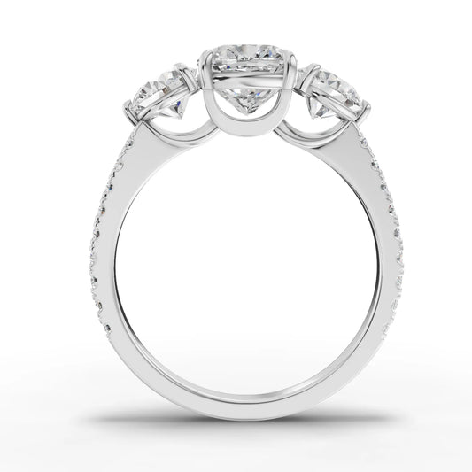 2.72CT Cushion Lab Diamond Three Stone Accent Engagement Ring