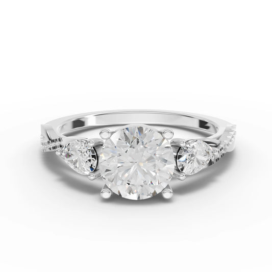 3.1CT Round Lab Diamond Premium Three Stone Accent Engagement Ring
