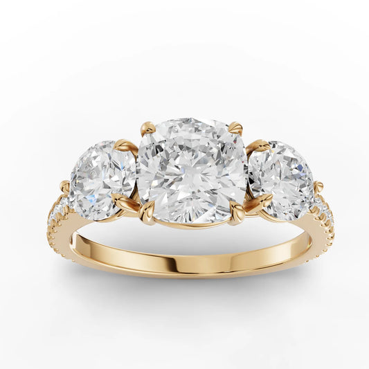 2.72CT Cushion Lab Diamond Three Stone Accent Engagement Ring