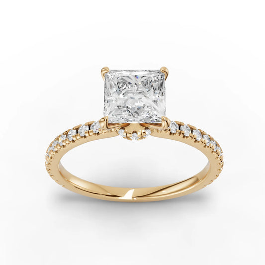 1.29CT Princess Lab Diamond Hidden Halo Accent Engagement Ring
