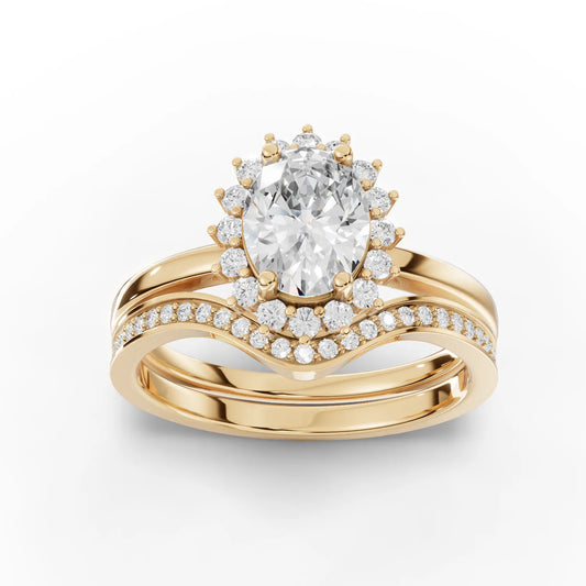 1.02CT Oval Lab Diamond Halo Twin Wedding Ring