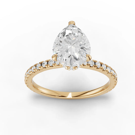 1.79CT Pear Lab Diamond Hidden Halo Accent Engagement Ring