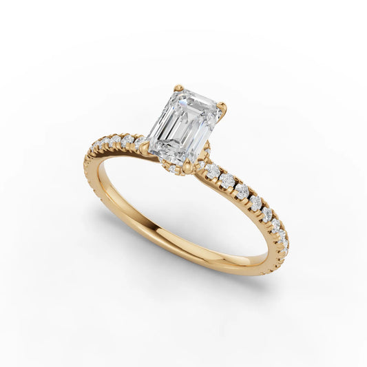0.78CT Emerald Lab Diamond Hidden Halo Engagement Ring