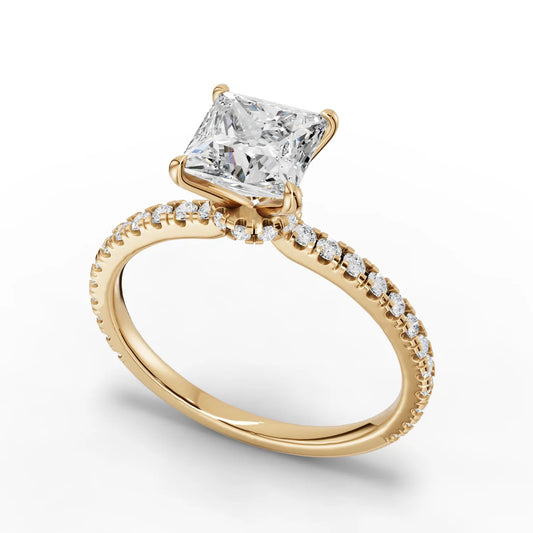 1.29CT Princess Lab Diamond Hidden Halo Accent Engagement Ring