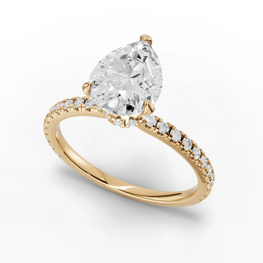 1.79CT Pear Lab Diamond Hidden Halo Accent Engagement Ring