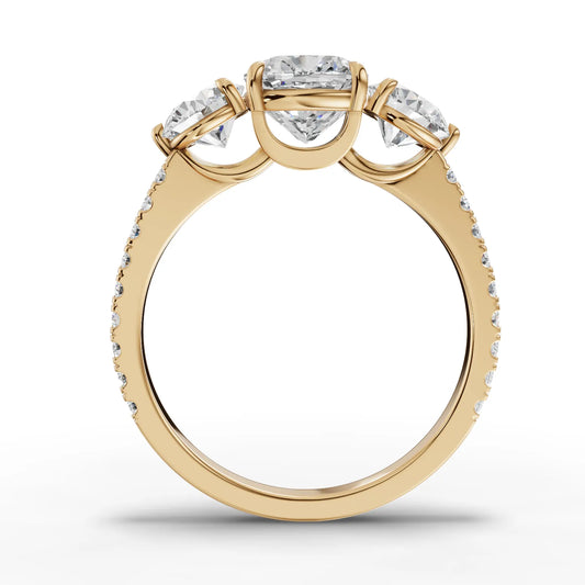 2.72CT Cushion Lab Diamond Three Stone Accent Engagement Ring