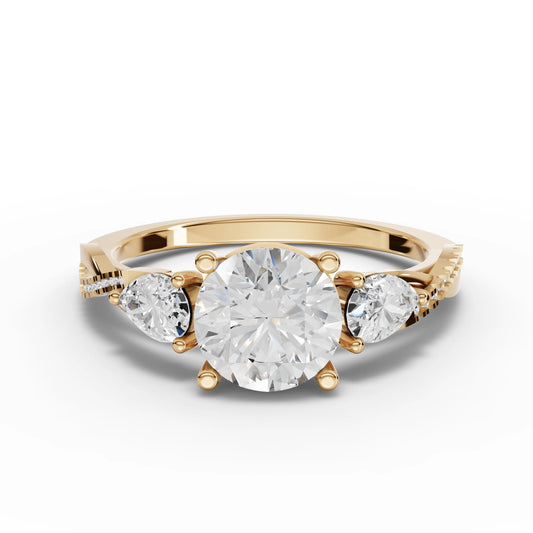 3.1CT Round Lab Diamond Premium Three Stone Accent Engagement Ring
